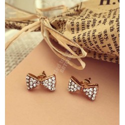 Earrings golden bows with pebbles