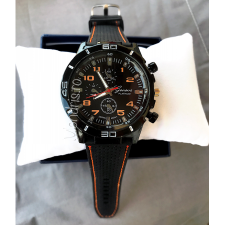 Men's watch Geneva sport black with orange figures + GIFT BOX