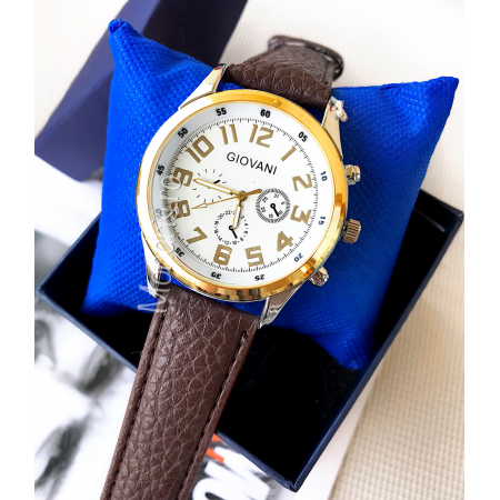 Elegant brown men's watch with golden dial and ECO leather + GIFT BOX