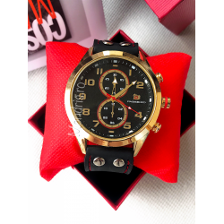 Elegant black and golden men's watch with ECO leather + GIFT BOX