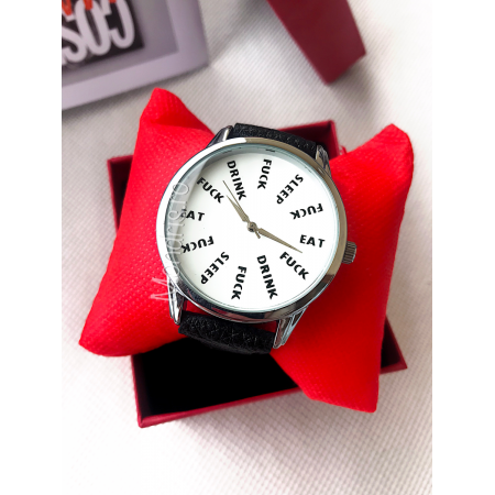 Elegant men black watch with white and messages within + GIFT BOX