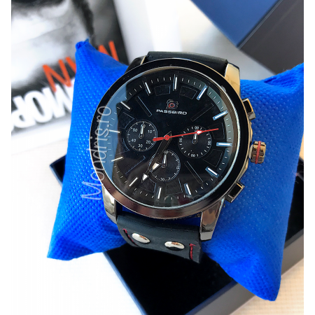 Casual black sport watch with leather strap ECO + GIFT SHIRT