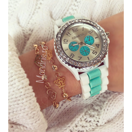 White and green anti-allergic silicone watch with two bracelets GIFT