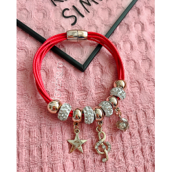 Red bracelet with beads and other accessories