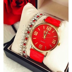 Minimalist red and gold women's watch with two bracelets FOR FREE