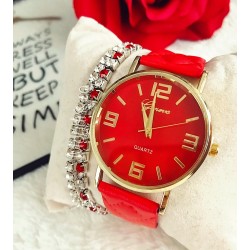 Minimalist red and gold women's watch with two bracelets FOR FREE