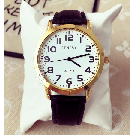 Minimalist black and gold women's watch with ECO leather strap
