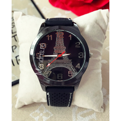 Elegant black watch for men with Eiffel tower print + FREE GIFT BOX