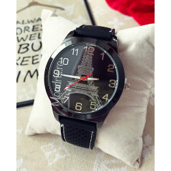 Elegant black watch for men with Eiffel tower print + FREE GIFT BOX