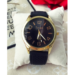 Elegant minimalist black watch for men with gold dial + FREE GIFT BOX