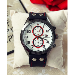 Casual black watch for men with white dial and ECO leather strap + FREE GIFT BOX