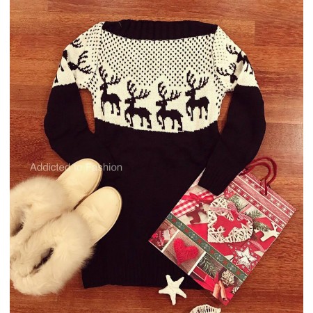 Black women thick sweater patterned with reindeer