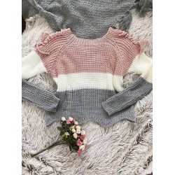 Three-color casual knitted long sleeve sweater