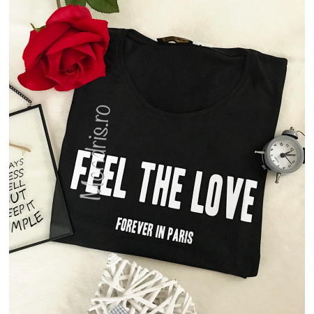 Black cotton T-shirt with printed text