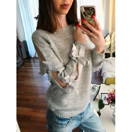 Ladies knitted gray knitted long-sleeved sweater