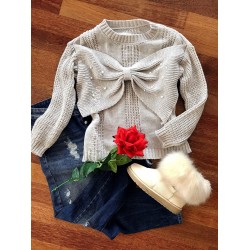 Short knitted coat crew with bead and beads