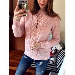 Ladies long pullover warm sweater knit with decolletage