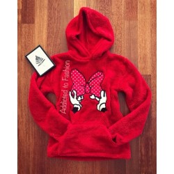Red sweater with hood and pockets