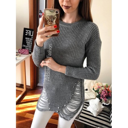 Knitted gray sweater with applied balls