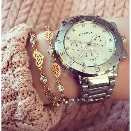 Geneva women's silver watch, two GIFT bracelets