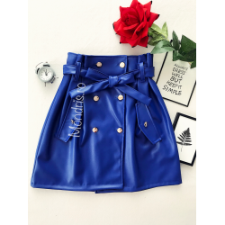 Short blue imitation leather skirt
