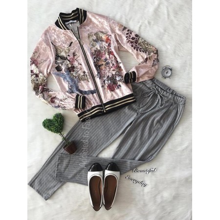 Ladies casual rose jacket with spectacular zipper print