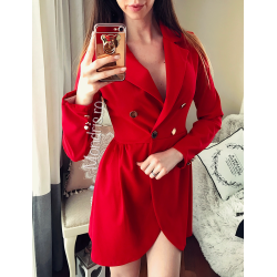 Red suit jacket dress with buttons