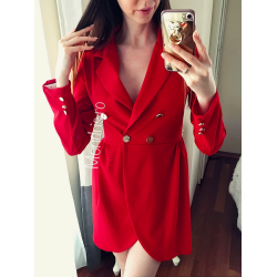 Red suit jacket dress with buttons