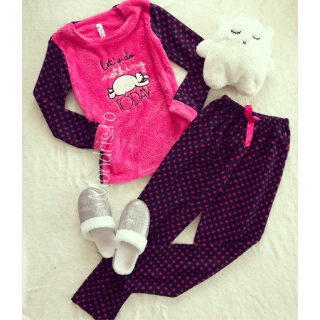 Pink pink and purple ladies pajamas with funny print composed of long pants + blouse