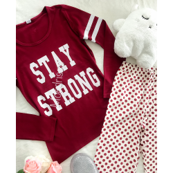 Burgundy cotton ladies pyjama with printed message consisting of long pants + blouse