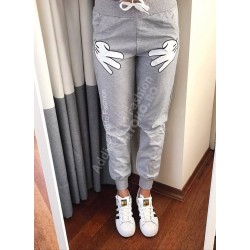 Cotton gray cotton pants with hand prints