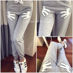 Cotton gray cotton pants with hand prints