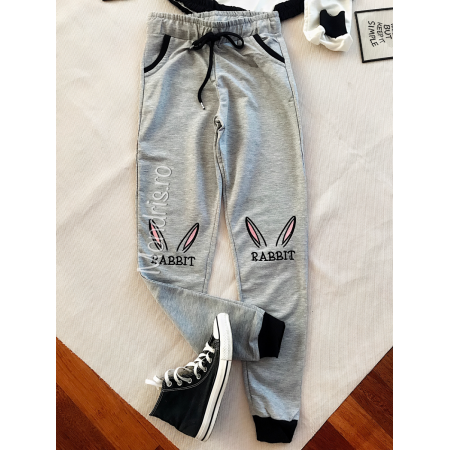 Gray cotton sport pants with bunny print 