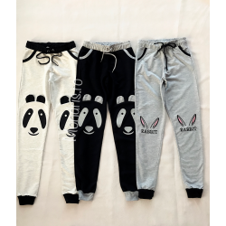 Black cotton sport pants with panda print