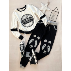 Black cotton sport pants with panda print