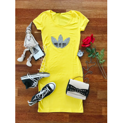 Yellow casual day dress with sequin print