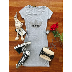 Grey casual day dress with sequin print