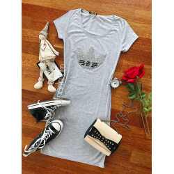 Grey casual day dress with sequin print