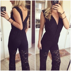 Elegant black overalls with low-cut lace