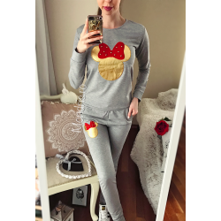 Grey cotton ladies sportsuit with Minnie Mouse logo print